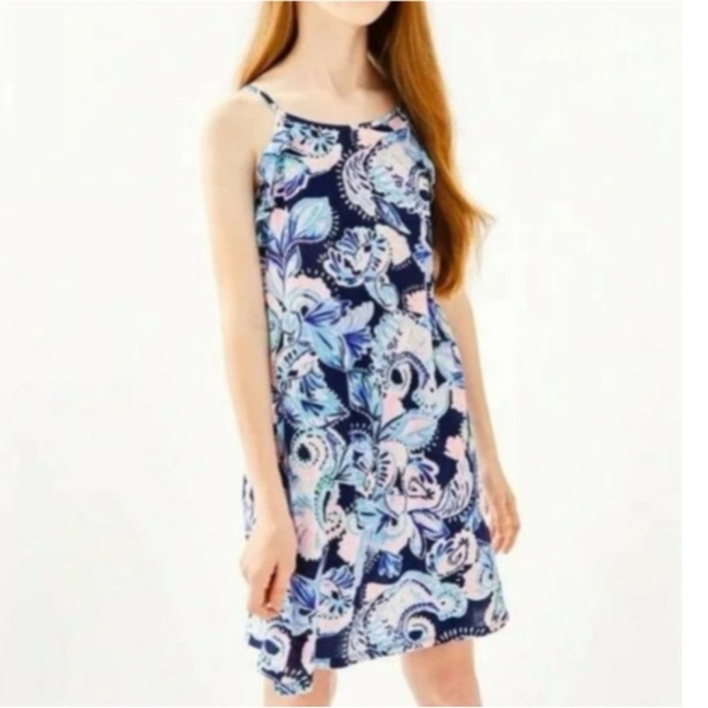 Lilly Pulitzer Girl's Mini Billie Halter Dress High Tide Navy XL Beach Summer B
